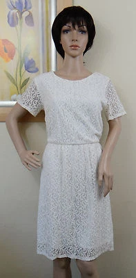 NWOT Genuine NY COLLECTION short sleeve crochet design ivory dress, size M Foto 1 de 3