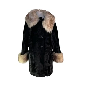 Vintage 1960s USA Betty Rose Black Faux Fur Real Fur Trim Pin Up Retro Mid Coat - Bild 1 von 10