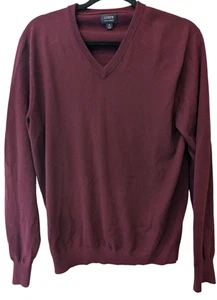 J.Crew Womens Sweater Plum Burgundy Size S V-Neck Solid Merino Wool L/S Pullover - Picture 1 of 5