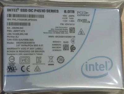 8TB Intel SSD P4510 Series DC NVME U.2 2.5" SSDPE2KX080T8 Solid State Drive - Image 1 of 2