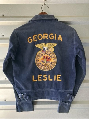 Vintage 70s FFA Treasurer Jacket Corduroy Georgia 36 Small 18x20 Sun Faded 75-76 - Image 1 of 4