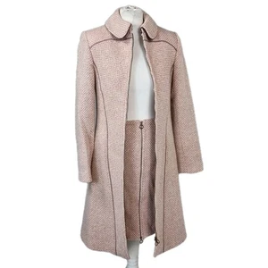Les Chemins Blancs Wool Blend Skirt & Jacket Set Pink Tweed Suit UK 8 France - Picture 1 of 12
