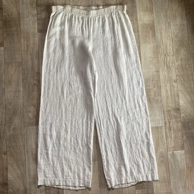 Chico's 女式 100% 亚麻波西米亚沙滩裤直筒 2 码 — 第 1/4 张图片