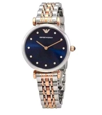 Emporio Armani Gianni T-Bar Silver Rose Gold Blue Crystal Women's Watch AR11092 - image 1 of 3