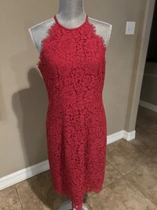 Women's Loft Dress Size 10 Sleeveless High Neck Red Lace Lined 36” Mini DD06 - Picture 1 of 10
