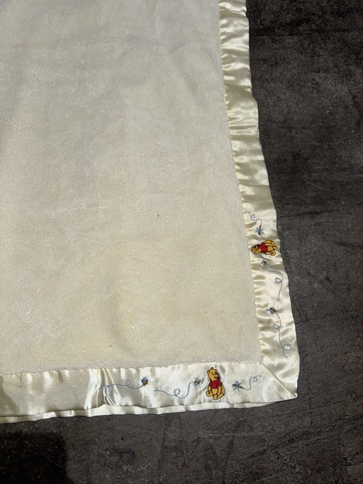 Vintage 90s Winnie The Pooh Embroidered Fleece Satin Receiving Blanket 29X39 - Image 1 of 4