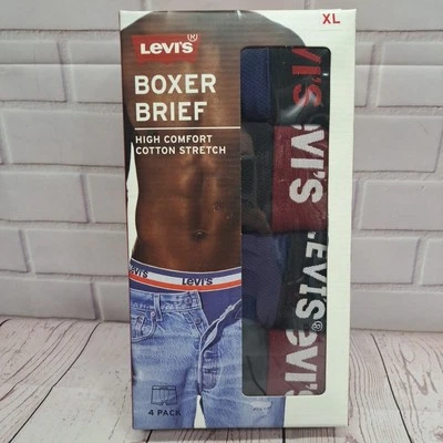 Новый в коробке Мужские "Levi's высокого комфорта хлопок эластичной боксера трусы 4 упаковки нижнее белье XL - Изображение 1 из 4