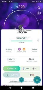 Shiny Salandit Female 80kStardust - P T C 0r TRADE - Read Description - Picture 1 of 1