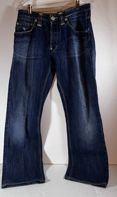 Boss Jeans Hombre 34x34 Azul Naranja Etiqueta Recto Lavado Oscuro Botón Mosca Hugo Foto 1 de 4