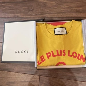 GUCCI T-shirt Yellow Cotton Jersey and Red Anchor Print Size L with Box - Picture 1 of 24