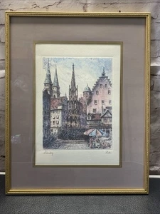 ERNST HUBER LITHOGRAPH W. “Old Nuremberg, Germany” SCENE C. 1930 Hand Signed - Picture 1 of 15