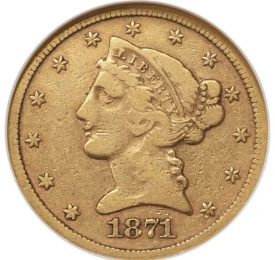 Half Eagle 1871-CC - Lema $5 graduación profesional VF25 Foto 1 de 3