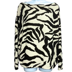 Clara Sunwoo Zebra Print Top Size L Black Cream Boat Neck Stretch Knit Blouse - Picture 1 of 11