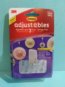 3M Command Adjustables Clear Repositionable 14 Hooks 30 Strips, 0.5-lb Hold New - Picture 1 of 2