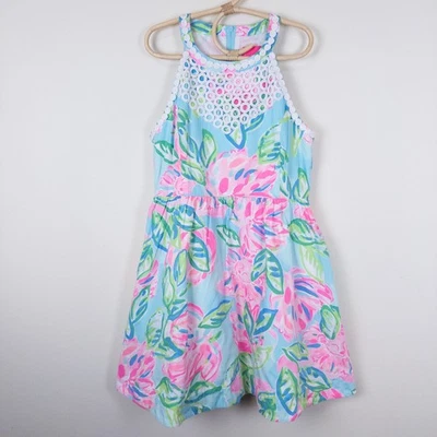 Lilly Pulitzer Halter Tropical Floral Print Crochet Lace Dress Colorful Girls 12 - Image 1 of 4
