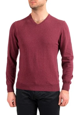 Pierre Balmain Men's Burgundy Wool Cashmere V-Neck Pullover Sweater - Image 1 of 4