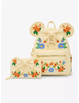 Mochila e carteira bordada Loungefly Disney Minnie Mouse laranja orelhas florais - Imagem 1 de 4