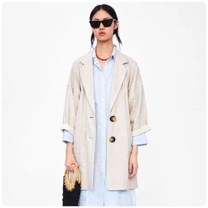 Chaqueta Zara Grande Lino Algodón Tostado Talla XS Boho Lagenlook - Imagen 1 de 13