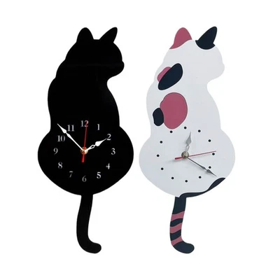 Wagging Tail Cat Wall Clock Silent Quartz Living Room Home Decor Cute Cat Clock