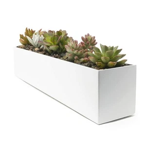 Modern Steel Trough Rectangle Planter 16 inch, White - Picture 1 of 7