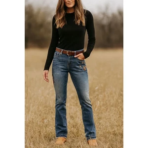 Driftwood blau bestickt Audrey Boot Cut Jeans Hose Damengröße 29 - Bild 1 von 10