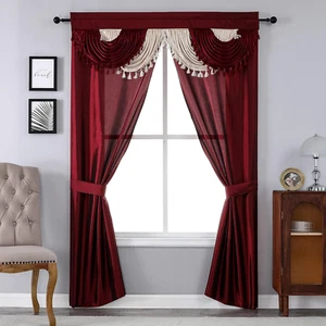 Cortinas Rojas Para Sala Elegantes Con Cenefas De 2 Paneles 54 X 84 Modernas Set - Picture 1 of 12