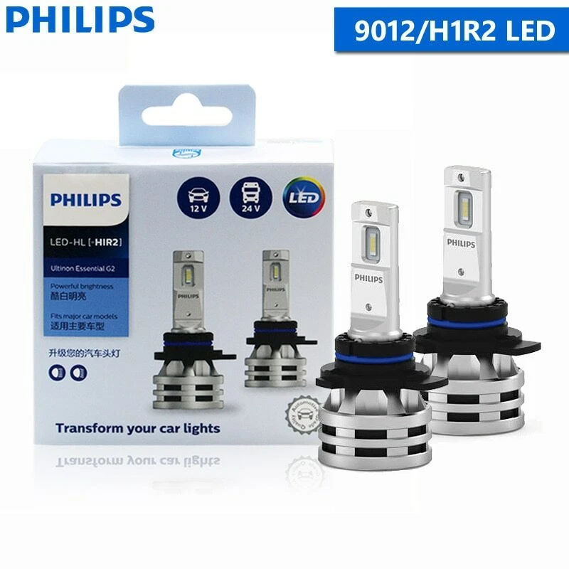 Philips LED HIR2 9012 Ultinon Essential G2 6500K White Headlight Auto Lamps, 2x - Image 1 of 4