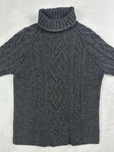 Banana Republic Gray Merino Wool Blend Cable Knit Turtleneck Sweater Medium