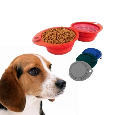 Alimentador de viaje plegable para mascotas 12 oz x2, cuenco de silicona plegable con anillo en D Foto 1 de 4