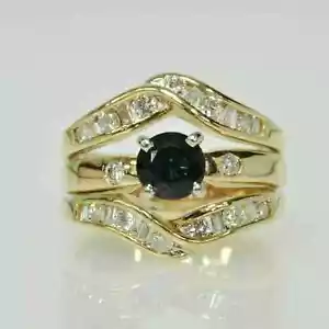 2.50Ct Round Simulated Sapphire Enhancer Wedding Ring Set 14k Yellow Gold Plated - Picture 1 of 3