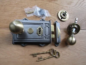 Vintage ANTIK MESSING Türgriffe Felgenknauf & Eisen Schloss Garnitur alt rustikal - Bild 1 von 2