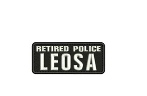 RETIRED POLICE LEOSA EMB PATCH 2X5 HOOK ON BACK BLK/WHITE - Picture 1 of 2