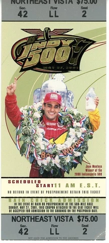 2001 Indianapolis 500 Used Ticket Stub Juan Montoya Winner 84th Running Photo Cover