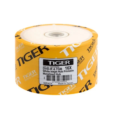 200-PK 16X Tiger Brand White Inkjet Hub Printable Blank DVD-R DVDR Disc 4.7GB - Image 1 of 2