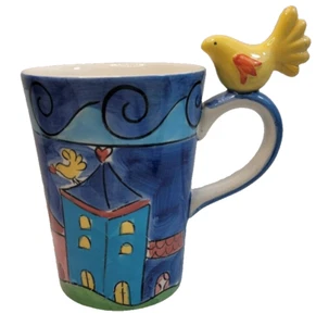 Hand Painted Ceramic Coffee Tea Cup, Herman Dodge & Sons, Bird on Handle 12oz - Picture 1 of 5