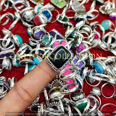 Lote de anillos al por mayor de ónix negro y mezcla de piedras preciosas enchapadas en plata de ley 925 para mamá Foto 1 de 3