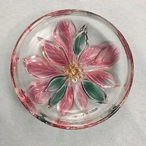 Savoir Vivre Crystal Holiday Spirit Pink Poinsettia Floral Candy Dish Japan - Picture 1 of 4