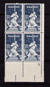 US USA Sc# 2046 MNH FVF PL# BLOCK Babe Ruth Baseball Bat - Picture 1 of 1