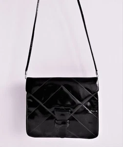 Salvatore Ferragamo Diamond Pattern Black Patent Leather Shoulder Bag - Picture 1 of 12