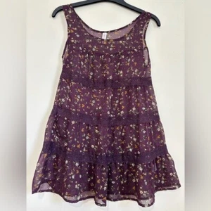 Xhilaration Boho lila mauve Blumen transparent Spitze Rüschen Tunika Tank Top - Bild 1 von 16
