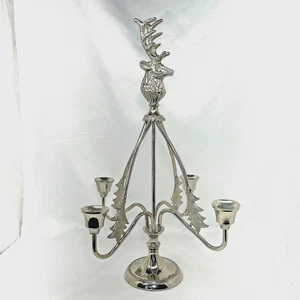 Yankee Candle 17" Candelabra Silver-tone 4 Swing Arm Reindeer Stag Buck Holder - Picture 1 of 24