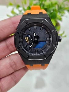 Custom Digital Analog Watch - Black Dial with Orange Strap - 20BAR Water - Picture 1 of 6