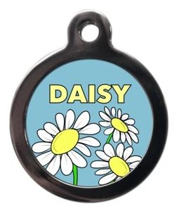 Pet ID tag DAISY Blue background Personalised tag or Keyring 2 sizes - Picture 1 of 3
