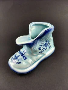 Vintage Souvenir Blue Shoe Boot Sunflower State Topeka Kansas Small Planter  - Picture 1 of 9
