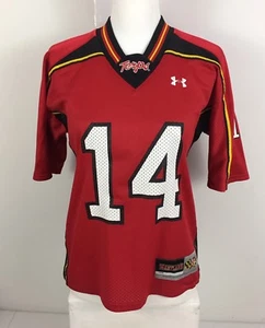 Maryland Terrapins Under Armour Boys Medium Jersey Red 14 Nylon Football S/S - Picture 1 of 8