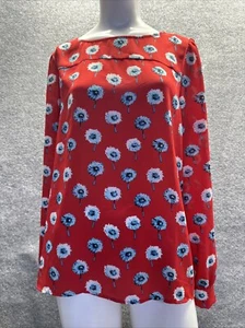 Top J Crew para mujer mediano rojo azul estampado de diente de león fluido negocios informal preppy - Imagen 1 de 11