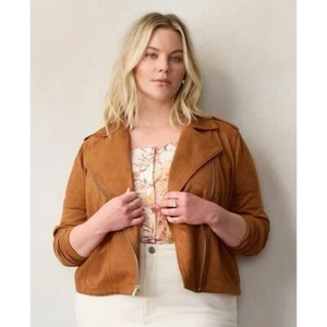 NWT LC Lauren Conrad Faux-Suede Moto Jacket Brown Plus Size 4X - Picture 1 of 4