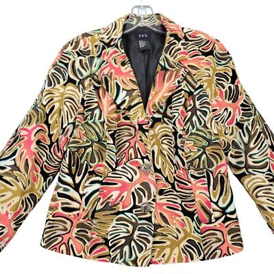 Chaqueta RQT Bronceada Preppy Hoja Floral Abotonada Mangas Largas Pana Para Mujer Talla M Foto 1 de 4