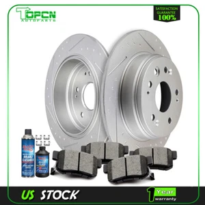 Rear Drilled And Slot Brake Rotors & Ceramic Pads For 02 - 04 Honda Cr-V 2.4 L4 - Picture 1 of 11