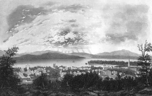 Vermont, BURLINGTON CHURCH UNIVERSITY LAGO CHAMPLAIN ~ 1854 Grabado Artístico - Imagen 1 de 1